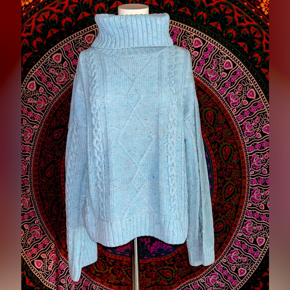 Sanctuary Baby Blue Knit Wide Long Neck Sweater Women’s Size Small